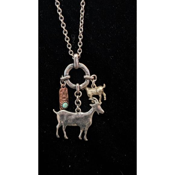 Three-Tone Metal Goat Cluster Charm Pendant Necklace - Picture 4 of 8